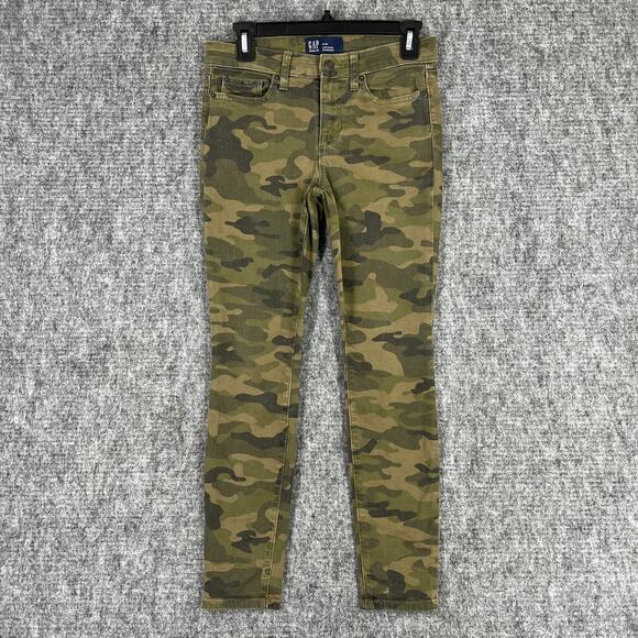 GAP Pants Womens 0/25 Army Green Camo‎ Denim Legging Skimmer Ankle Skinny - Picture 1 of 10